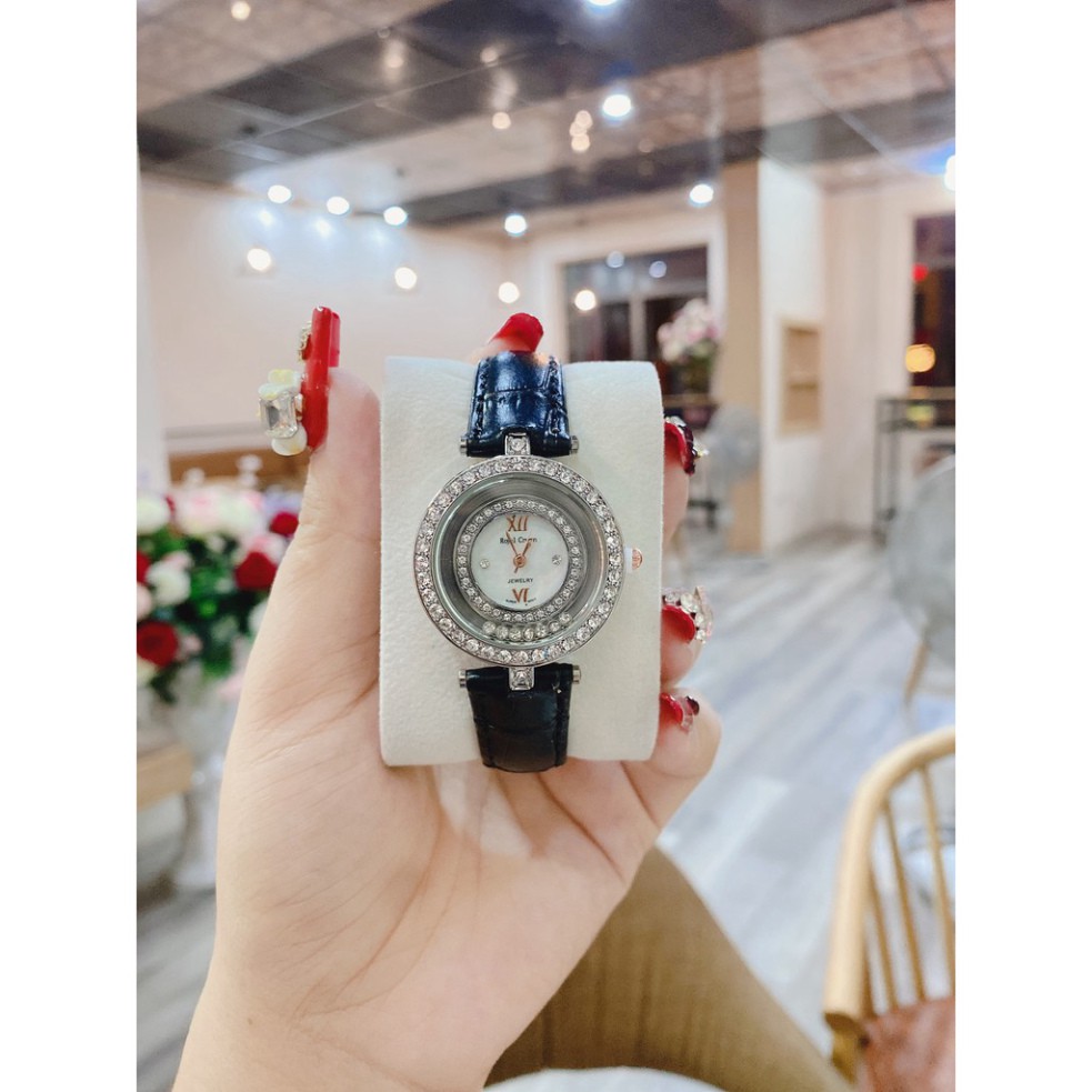 Đồng hồ nữ ROYAL CROW dây da mặt đính đá thời thượng hot trend thời trang giới trẻ, chống nước , bảo hành 12 tháng