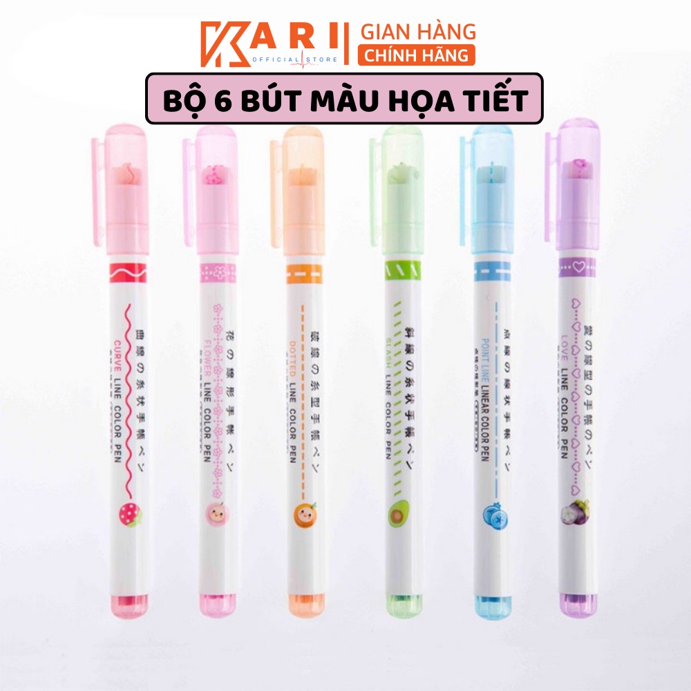 Bộ 6 Bút Đánh Dấu Đầu Lăn Tạo Hình Họa Tiết Nhiều Hình, Bút Đánh Dấu Có Hình Dạng Đường Kẻ Nhiều Màu Sắc Bắt Mắt
