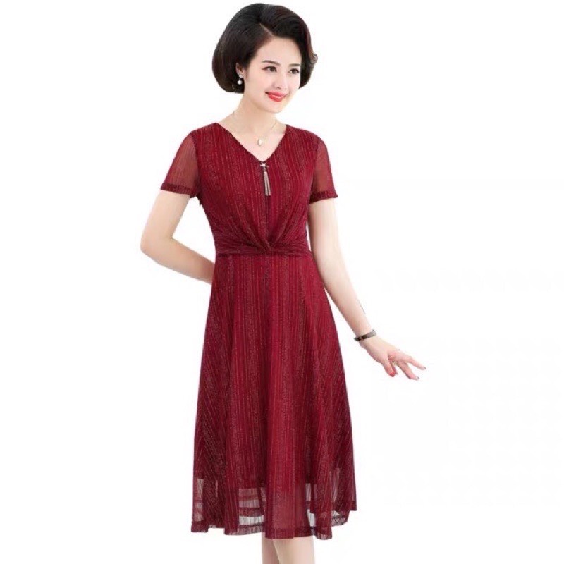 Đầm trung niên hai lớp kim sa size lớn trẻ đẹp, sang size 4xl