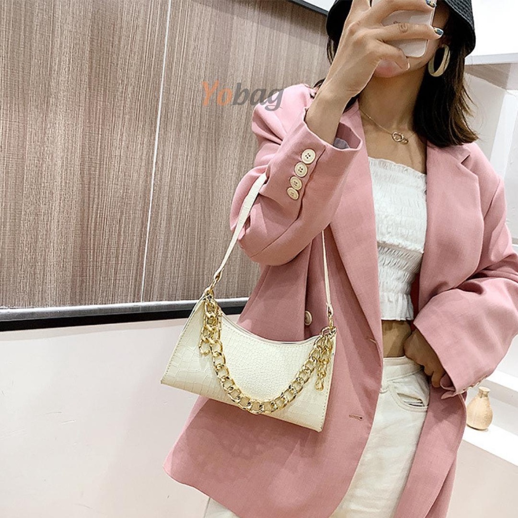 Túi xách nữ kẹp nách vân da form đẹp mix dây xích thời trang Hàn Quốc TX1