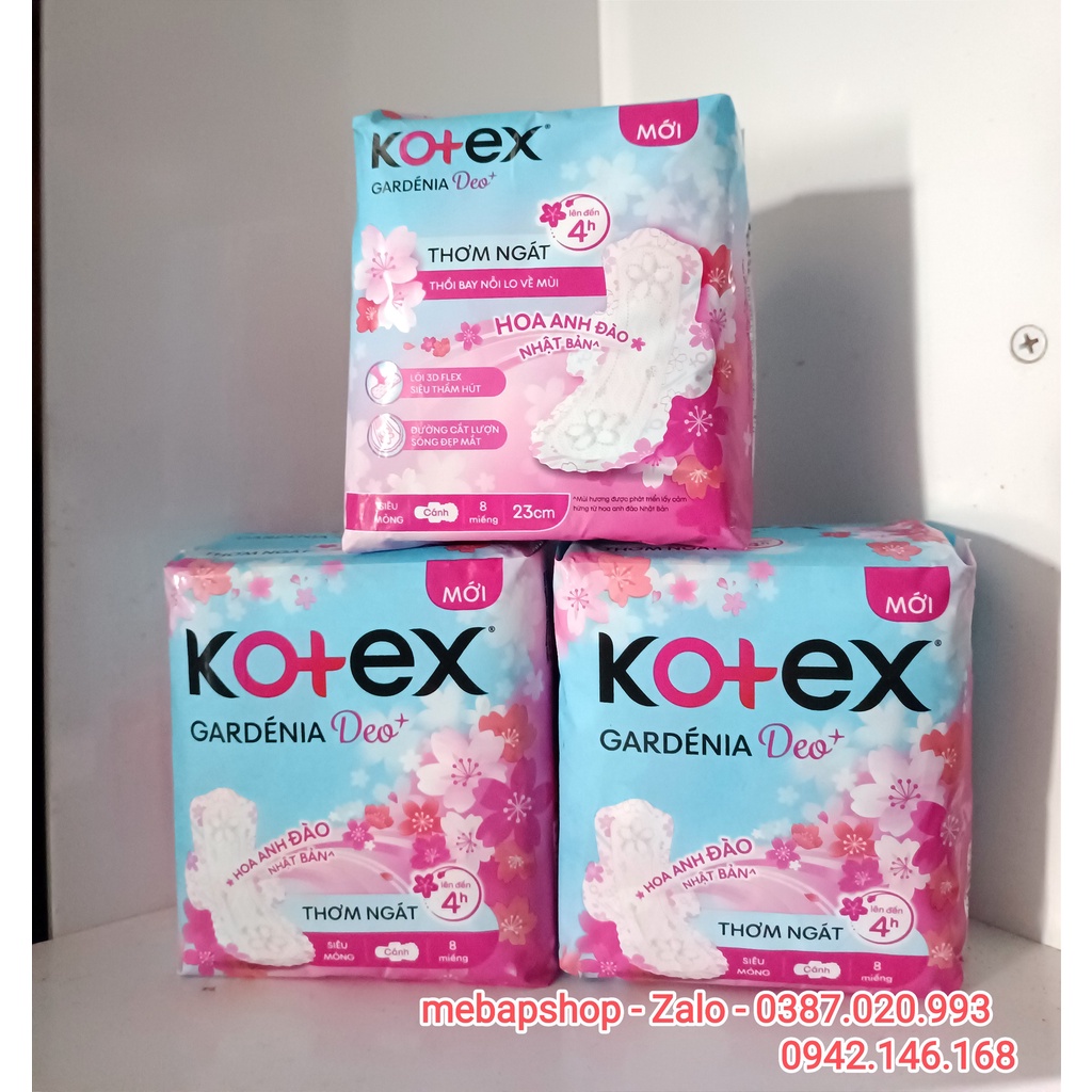 BĂNG VỆ SINH KOTEX HOA ANH ĐÀO GARDENIA DEO+ 23CM  8M