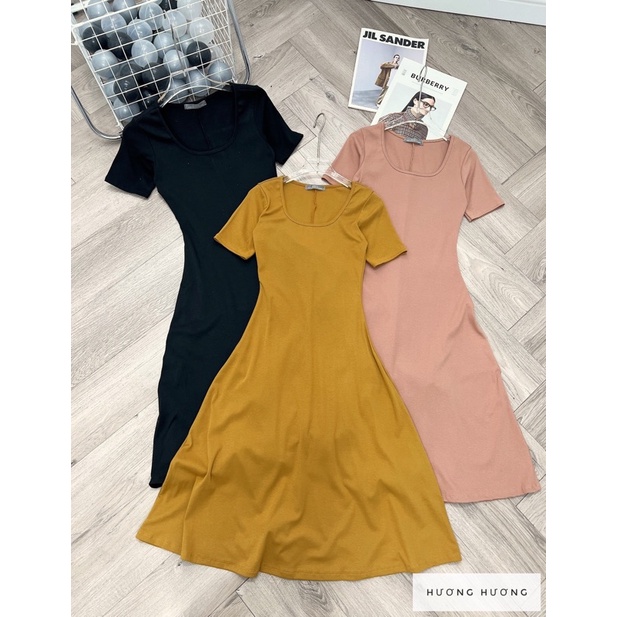 VÁY THUN , VÁY COTTON XOÈ CỔ VUÔNG CHẤT ĐẸP MS17366