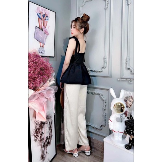 Set áo babydoll 2 dây bản phối quần đũi suông hàng Quảng Châu 0104