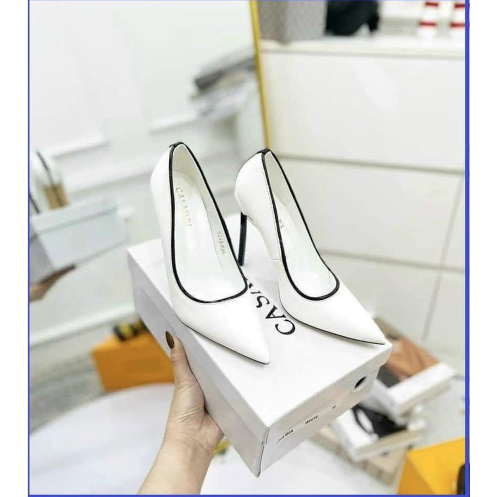 Cao gót trắng viền đen 9p cực sang