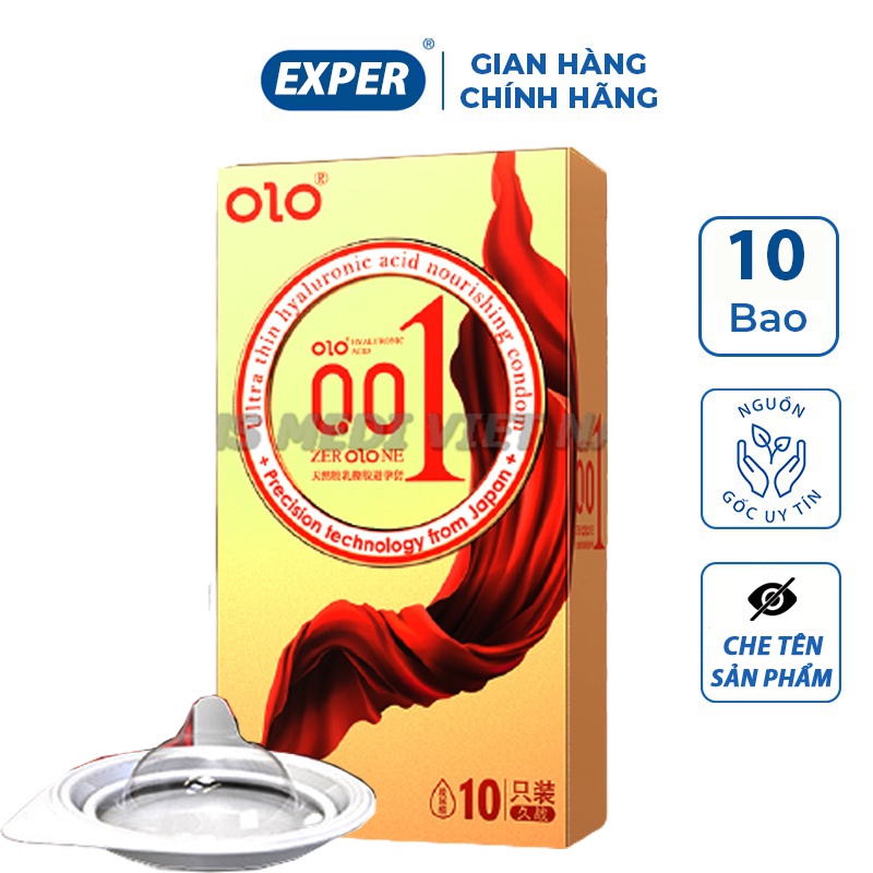 Bao cao su OLO Thin 001 mm Square Gold, bcs 0.01 siêu mỏng gân nổi kéo dài thời gian