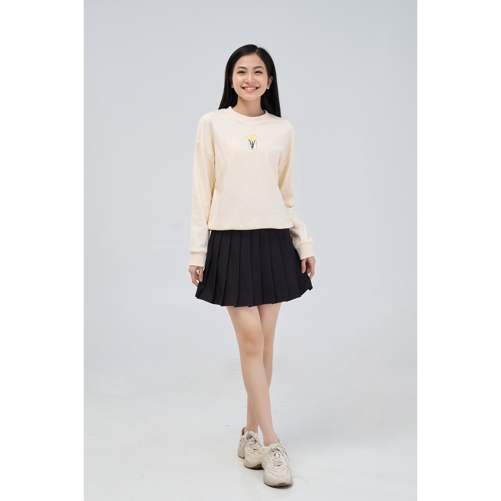 [Mã WABR2711 giảm 10% đơn 250K] Áo nỉ nữ YODY dài tay cổ tròn thêu hoa vải min không xù ATN4416 | BigBuy360 - bigbuy360.vn