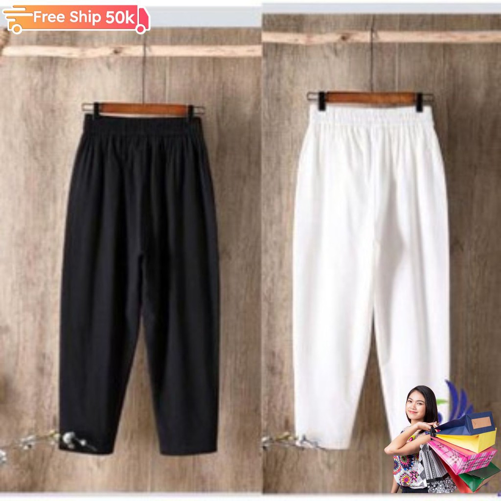Quần baggy đũi xước,quần đũi nữ dáng dài cạp chun trẻ trung năng động mã leg39