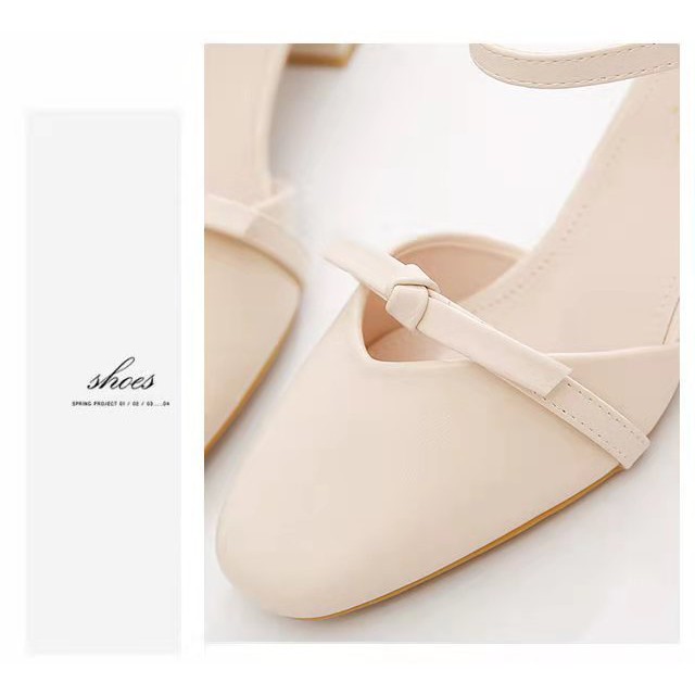 Giày Cao Gót Guốc Đính Nơ Cao Gót 5 Phân Bít Mũi