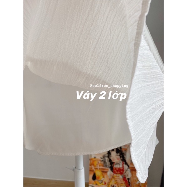 Váy cổ vuông tầng phồng xoè 2 lớp dày dặn mặc đi chơi,đi tiệc,kỉ yếu,đi học,đi làm (HÌNH THẬT) D068