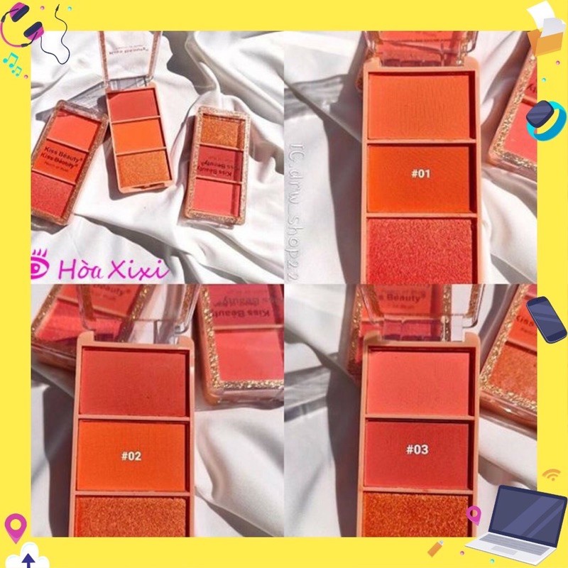 Phấn má hồng 3 ngăn Kiss Beauty Peach of Blush