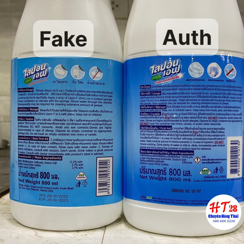 [CHỐNG HÀNG GIẢ] Nước Rửa Bát Thái Lan Lipon Loại 800ml, An Toàn Cho Đôi Tay Của Bạn