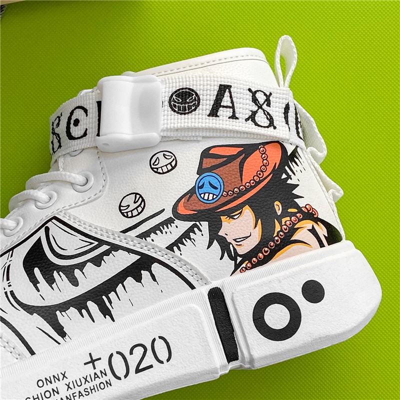 Giày sneaker cổ cao in hình hoạt hình One Piece thời trang cho nam
