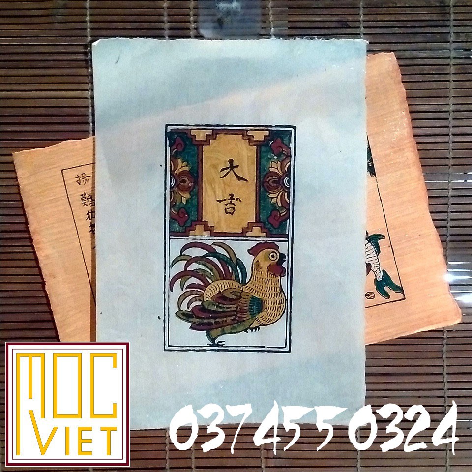 Tranh đông hồ Gà đại cát - tranh cỡ 27x37cm