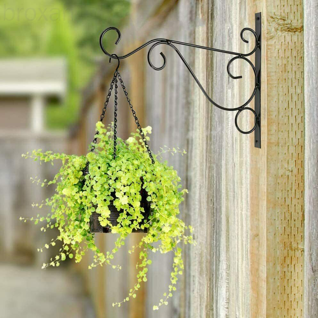 Wall Hanging Flower Basket Hooks Bracket Metal Iron Lantern Plant Pot Stand Hanger with Screws broxah