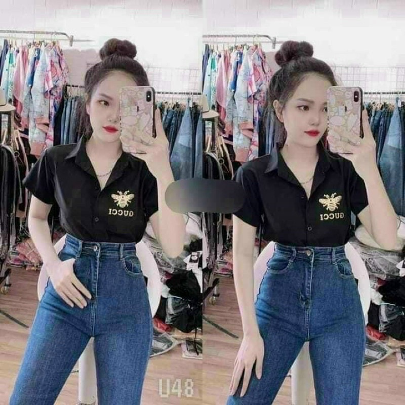 Sơ mi trơn phối ong vàng xinh xắn