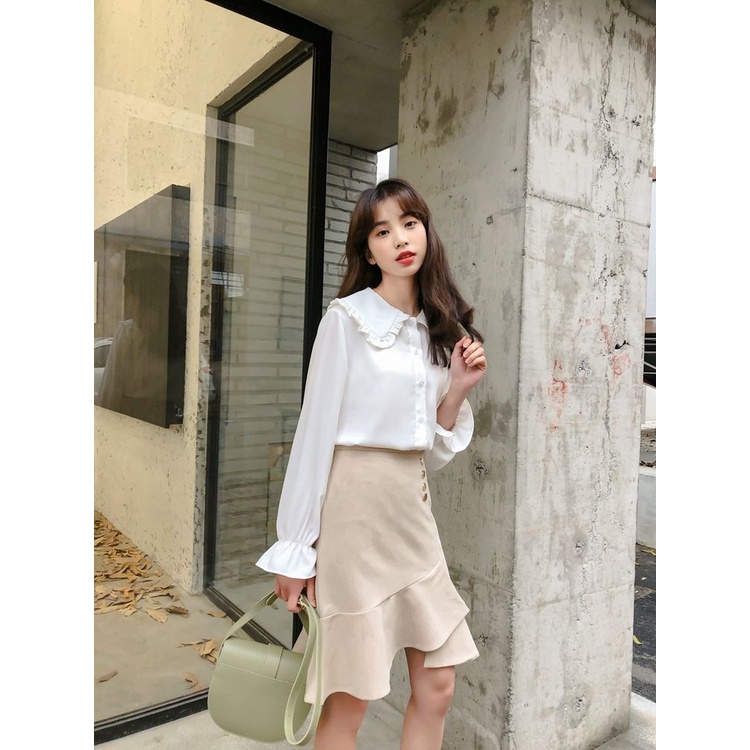 Áo Sơ Mi Trắng Cổ Peter Pan Phong Cách Hàn Quốc 2022 Mới