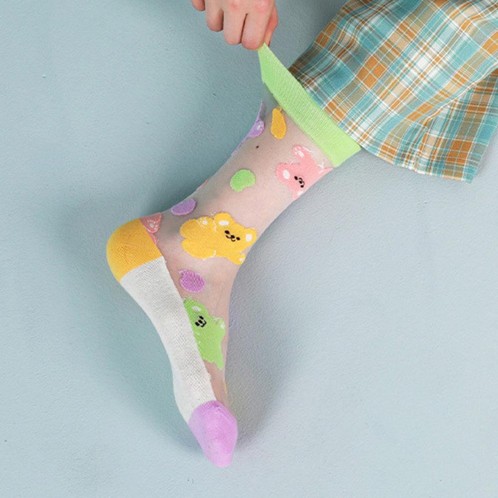 AROMA Tất Lưới Thoáng Khí Họa Tiết Gấu Dễ Thương Cho Nữ