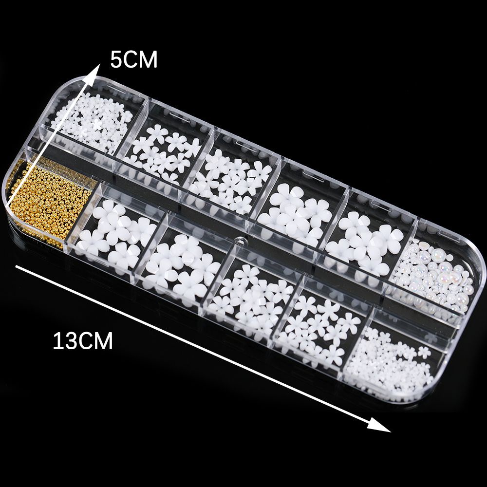 Hộp Ngọc Trai Giả 12 Ngăn Hình Vỏ Sò 3D Trang Trí Móng Tay Nghệ Thuật DIY