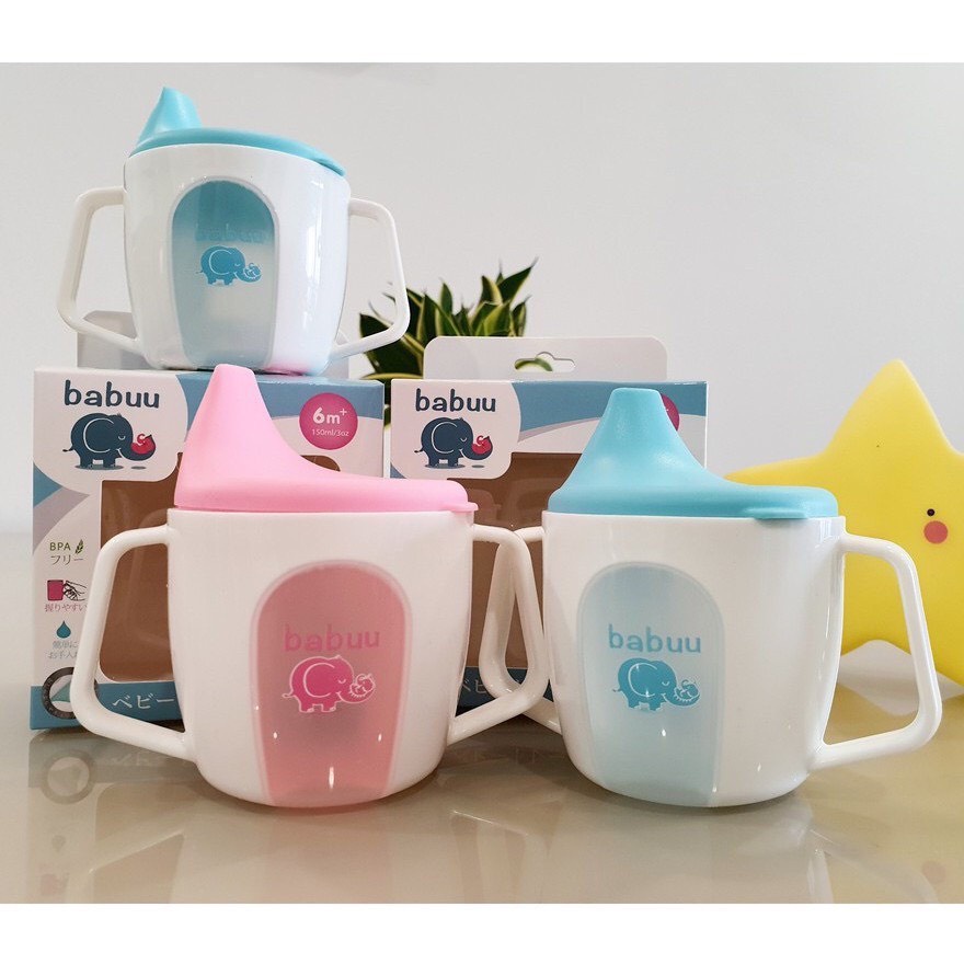 Cốc uống nước cho bé, Cốc tập uống 2 tay cầm Baby Babuu Nhật Bản 150ml cho bé