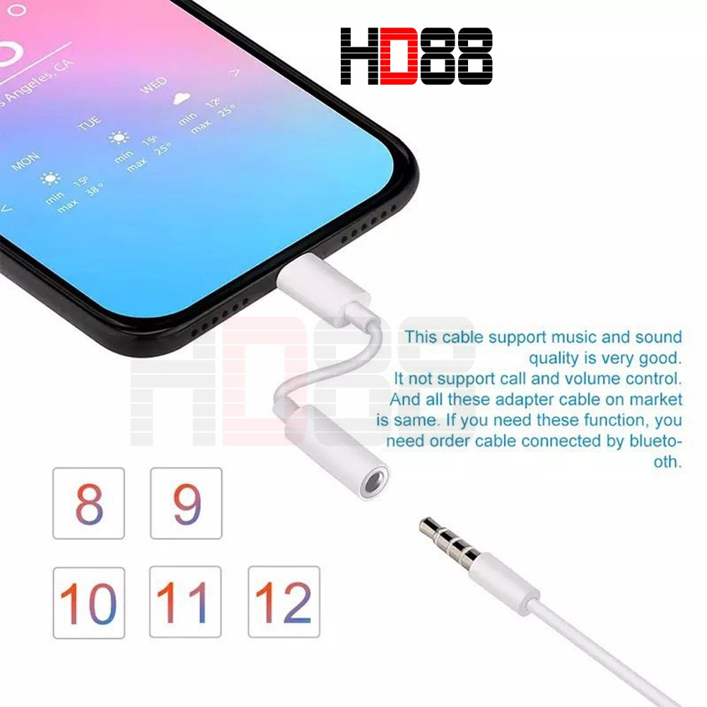 Jack Chuyển Đổi iPhone, Cổng Chuyển Đổi Chân Sạc Thành Chân Tai Nghe 3.5mm Cho iPhone Có Mic - HD88 - A13