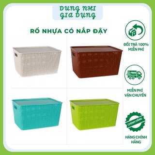 Rổ Nhựa Đựng Đồ 3 Kích Cỡ Có Nắp Đậy Sang Đẹp Rổ Nhựa Chữ Nhật Hàng Việt Nam Chất Lượng Cao