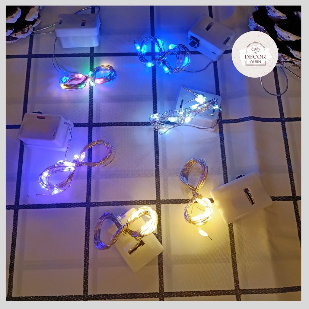 [Ảnh thật video] Đèn LED dây fairylight 1m chạy pin có công tắc 3 chế độ decor trang trí nhà cửa LED đom đóm màu vàng ấm