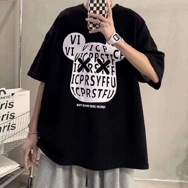 Áo Thun Tay Ngắn Dáng Rộng In Họa Tiết Hoạt Hình Phong Cách Hip Hop Đường Phố Hàn Quốc Thời Trang Cho Nam Và Nữ M-8XL