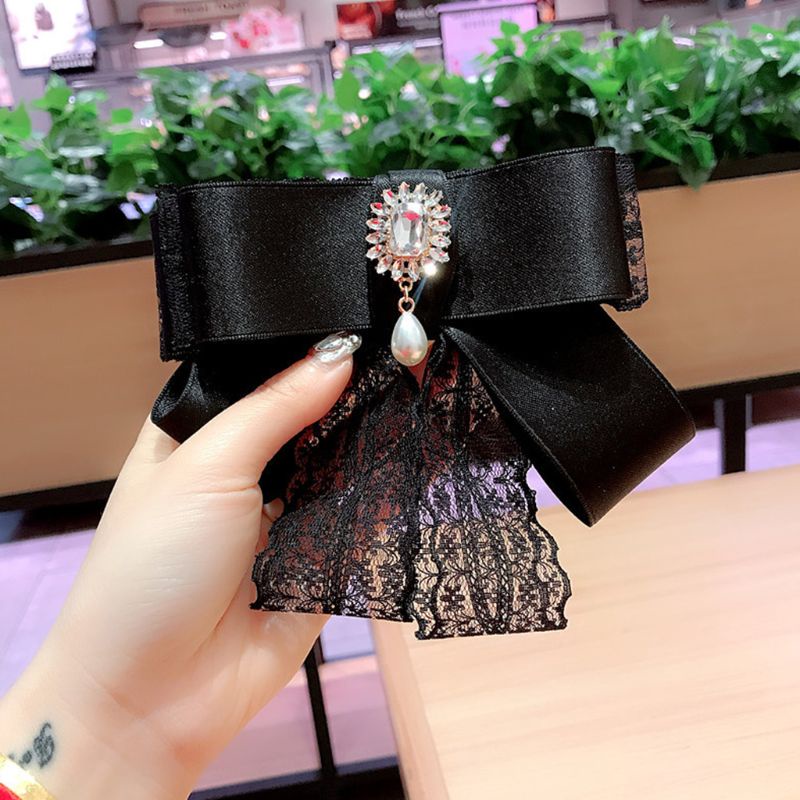 Trâm Cài Áo Hình Nơ Ren Đính Ngọc Trai Giả Phong Cách Retro