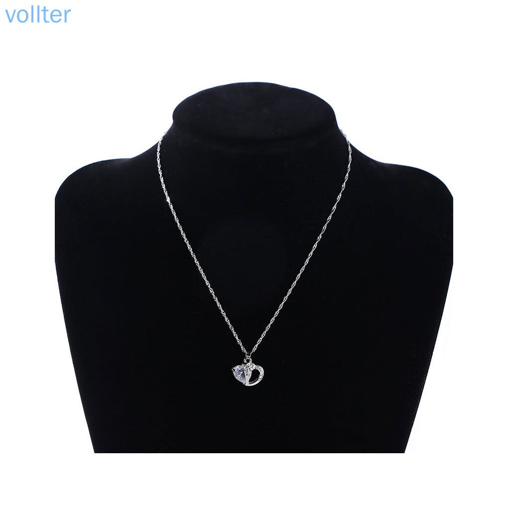 VOLL Women Girls Zircon Heart Pendant Clavicle Sweaters Necklace Alloy Adjustable Collar Decoration Jewelry