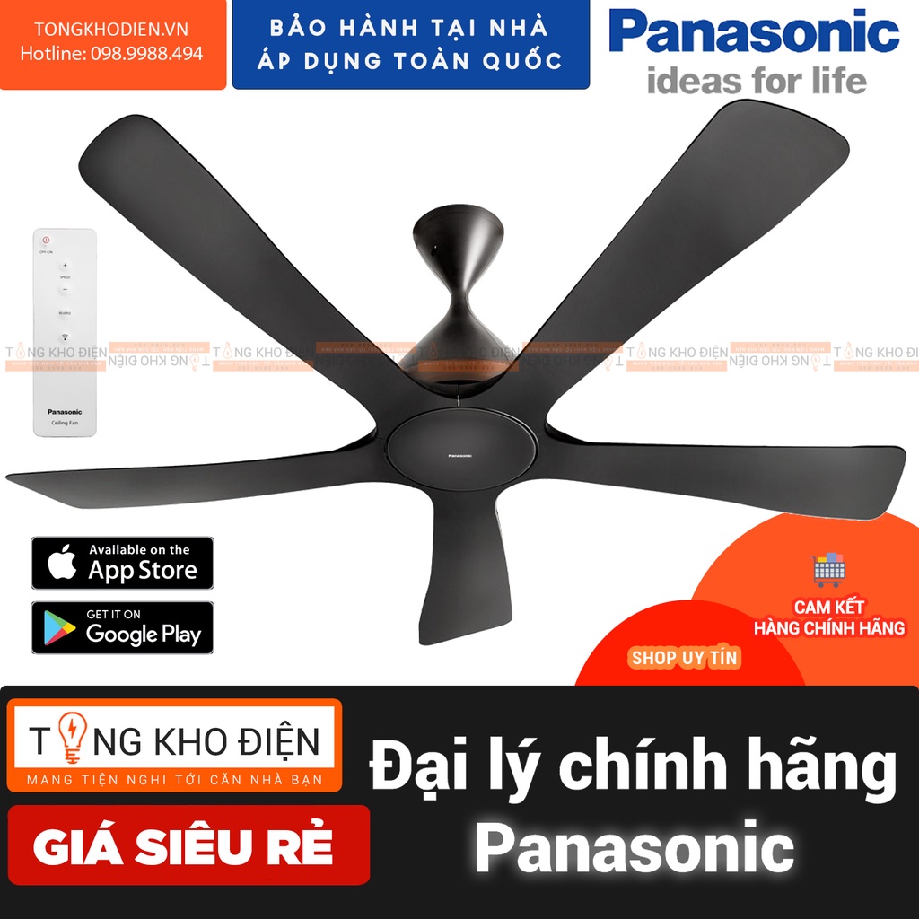 Quạt trần 5 cánh Panasonic F‑60DHN. Kết nối từ xa ứng dụng Panasonic trên IOS & Android và điều khiển cầm tay