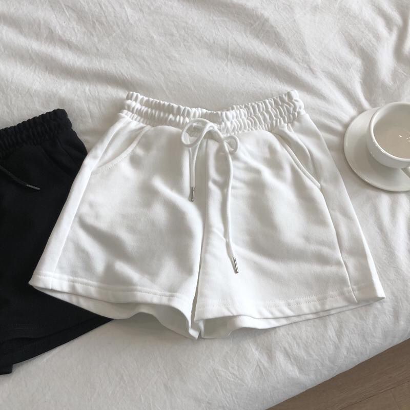 Quần short thể thao lưng cao ống rộng bằng cotton màu sắc đơn giản thời trang mùa hè cho nữ | BigBuy360 - bigbuy360.vn