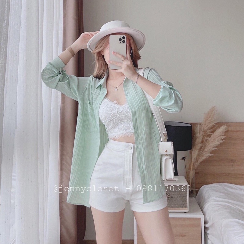 Áo sơ mi nữ dài tay kiểu dáng basic chất xốp thun gân mặc nhẹ thấm mồ hôi cực tốt màu trắng mặc đi học làm công sở đẹp