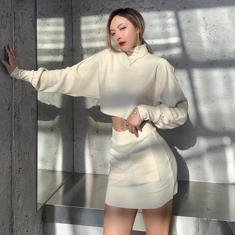 Set áo croptop cổ lọ &amp; chân váy HS102 Hỉn Hỉn Store