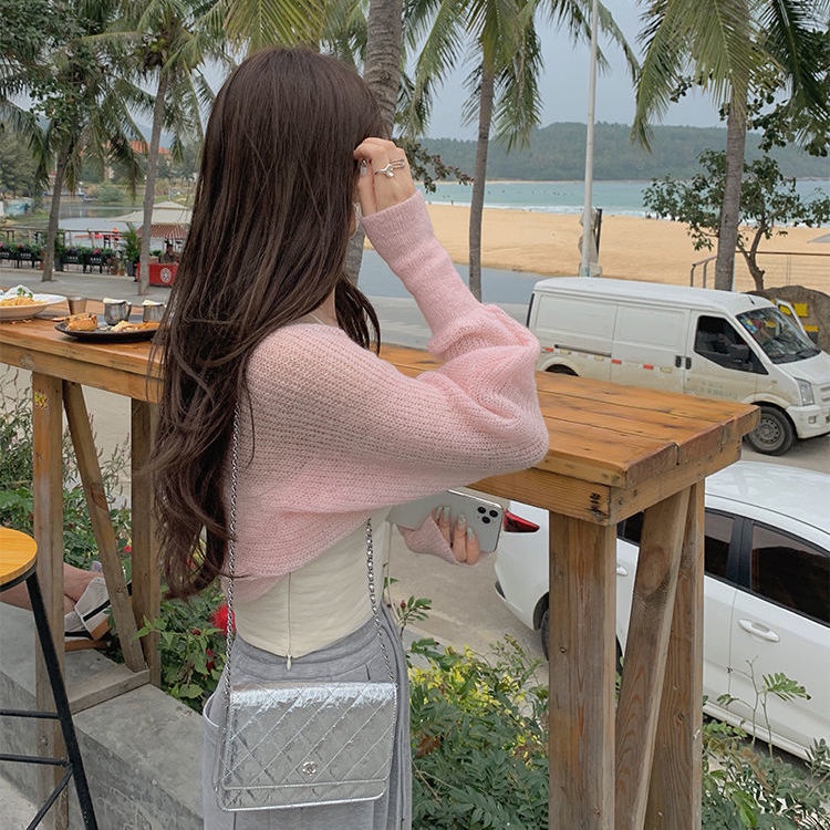 Áo Cardigan Dệt Kim Dáng Ngắn Màu Trắng Thời Trang Mùa Xuân