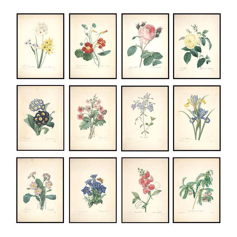 Tranh vải canvas treo tường họa tiết hoa lá trang trí vintage