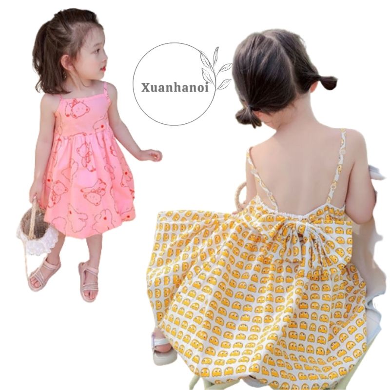 Váy bé gái 2 dây hở lưng nhiều mầu XHN892