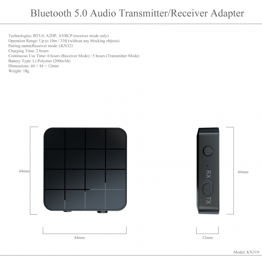 Bộ Thu Phát Tín Hiệu Âm Thanh Bluetooth 5.0 Rx / Tx 2 Trong 1 Aux Rca 3.5mm 3.5 Jack Usb Dongle Cho Xe Hơi / Tv / Pc