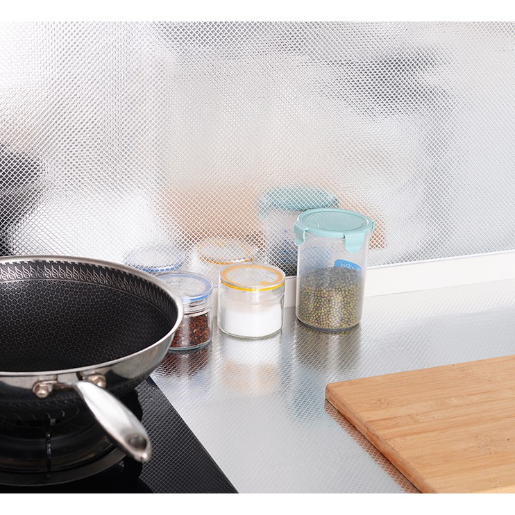 1 mét decal giấy dán bếp tráng nhôm ô chéo bạc khổ 60cm keo sẵn bóc dán
