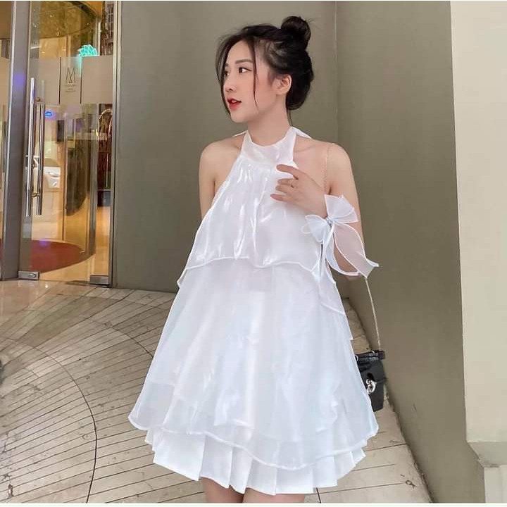 Set áo trắng cổ yếm kèm chân váy - Set quần áo đi biển đi chơi siêu xinh có 2 màu