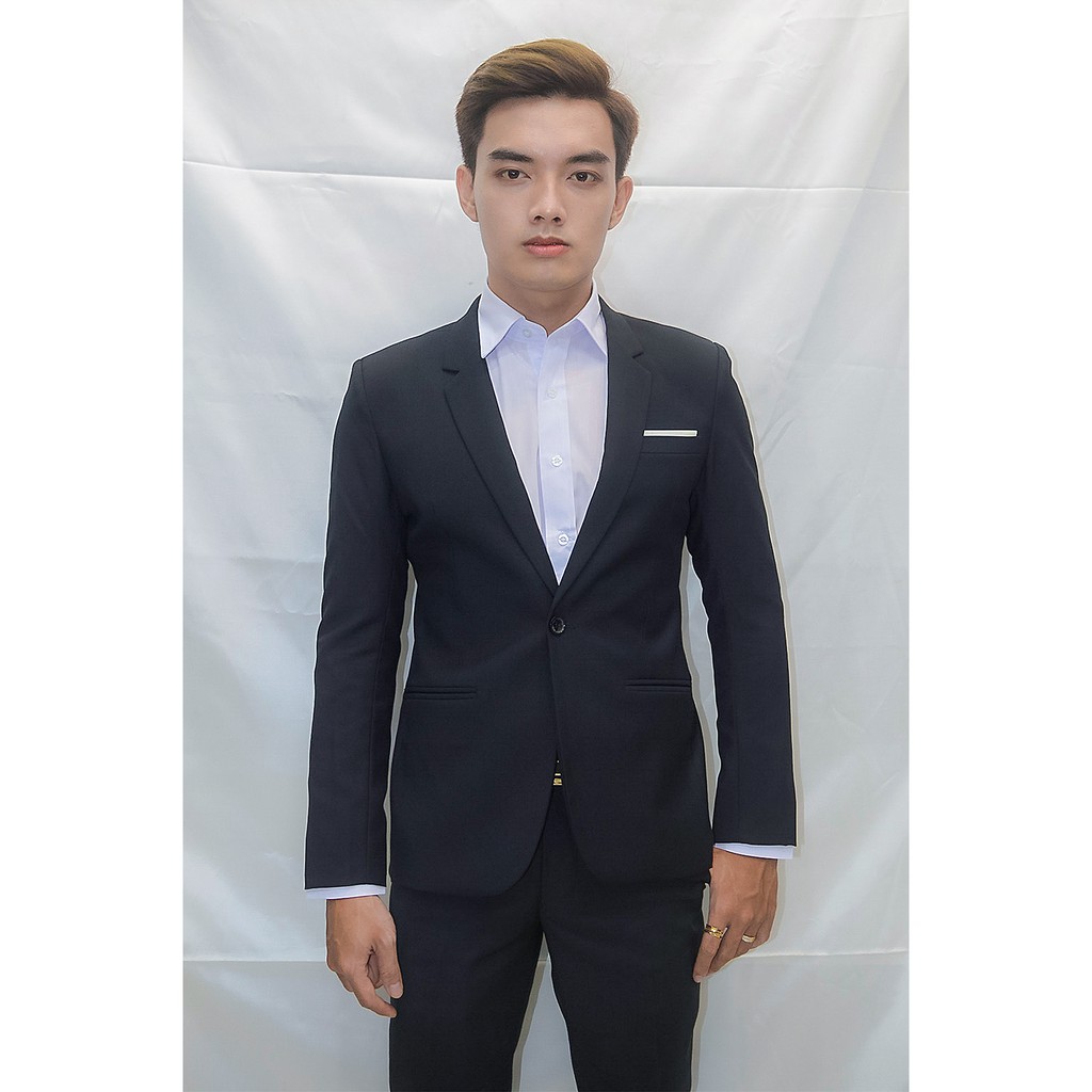 Bộ vest nam 1 nút ôm body màu đen