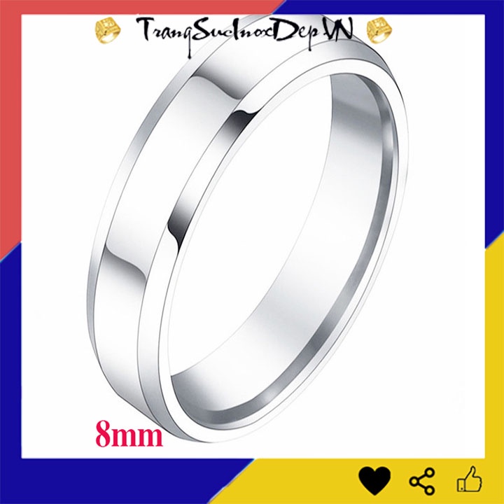 Nhẫn inox bản 8mm vát cạnh 2 bên sáng đẹp, không đen hợp thời trang, tặng hộp đựng xinh xắn
