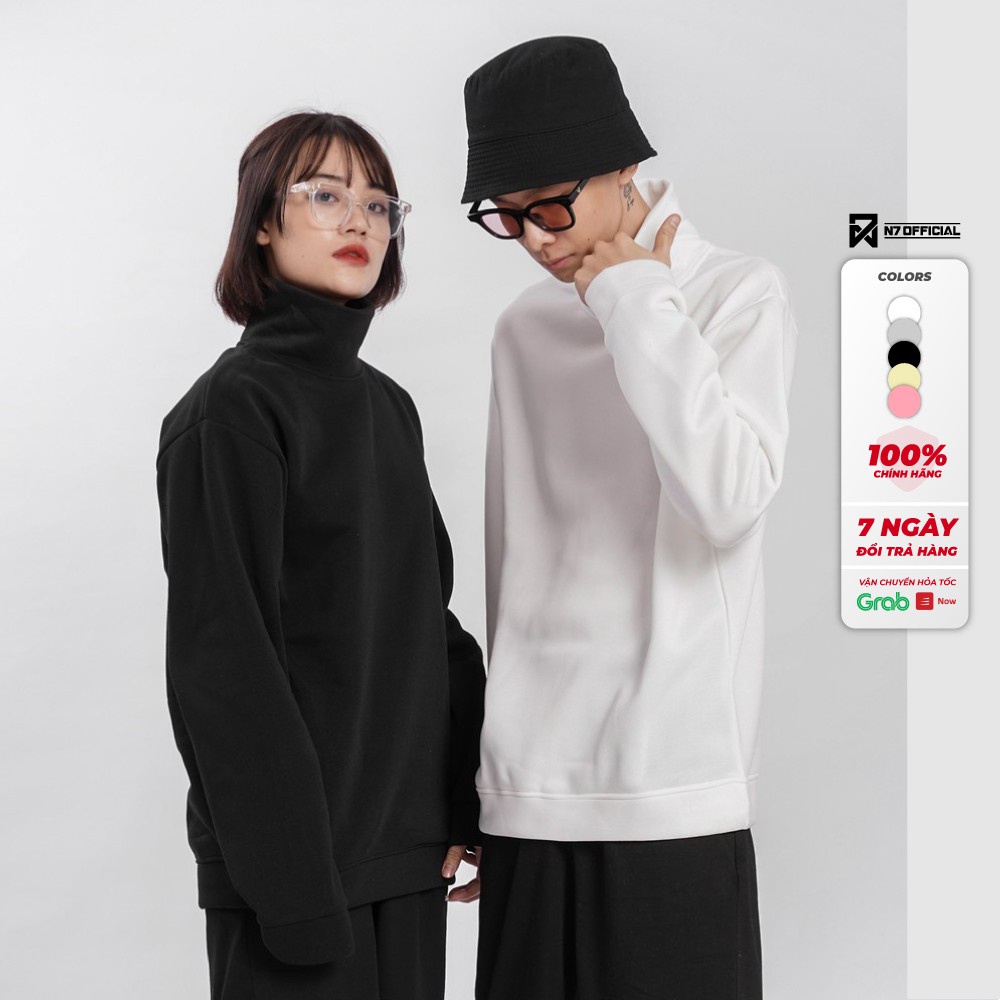 Áo Nỉ CỔ CAO N7 Unisex Trơn Nỉ Dài Tay Oversize Nam Nữ Basic Sweater Form Rộng thời trang Hàn Quốc cá tính nhiều màu - H