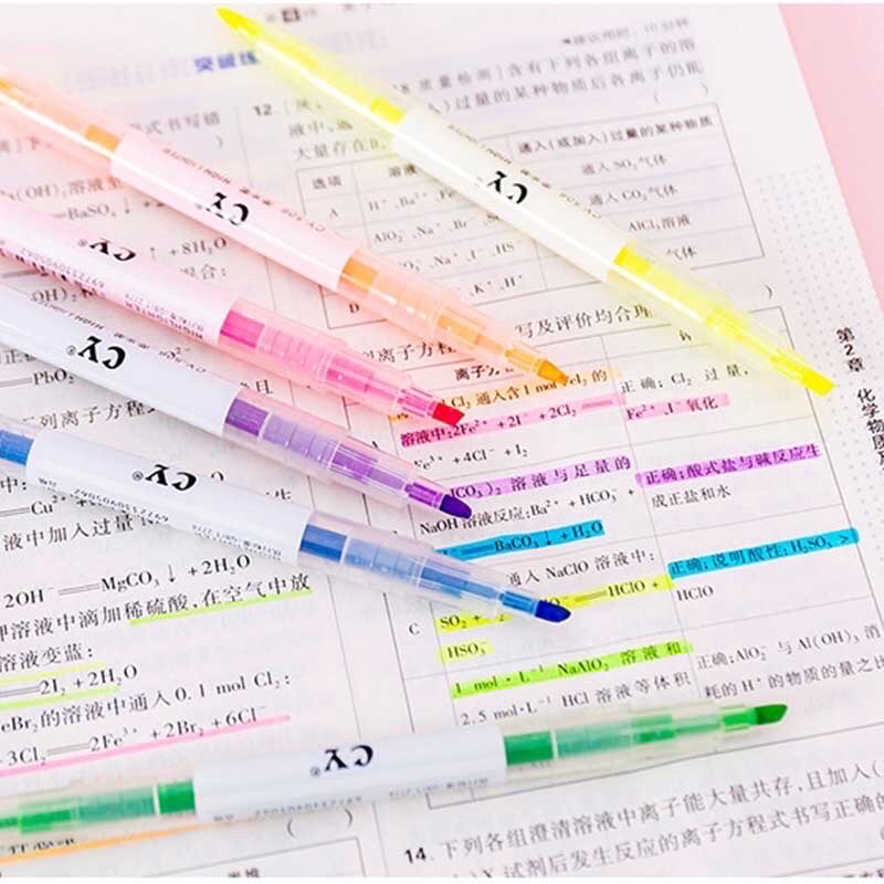 Set 6 bút dạ quang 2 đầu nhiều màu