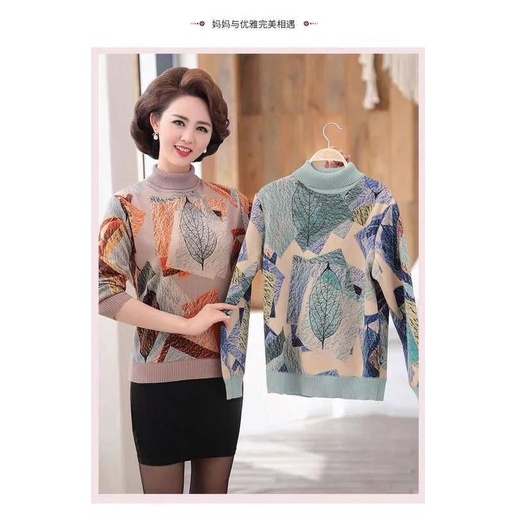 Áo thun tay dài lót nhung dày dặn giữ ấm mùa đông cho phụ nữ trung niên