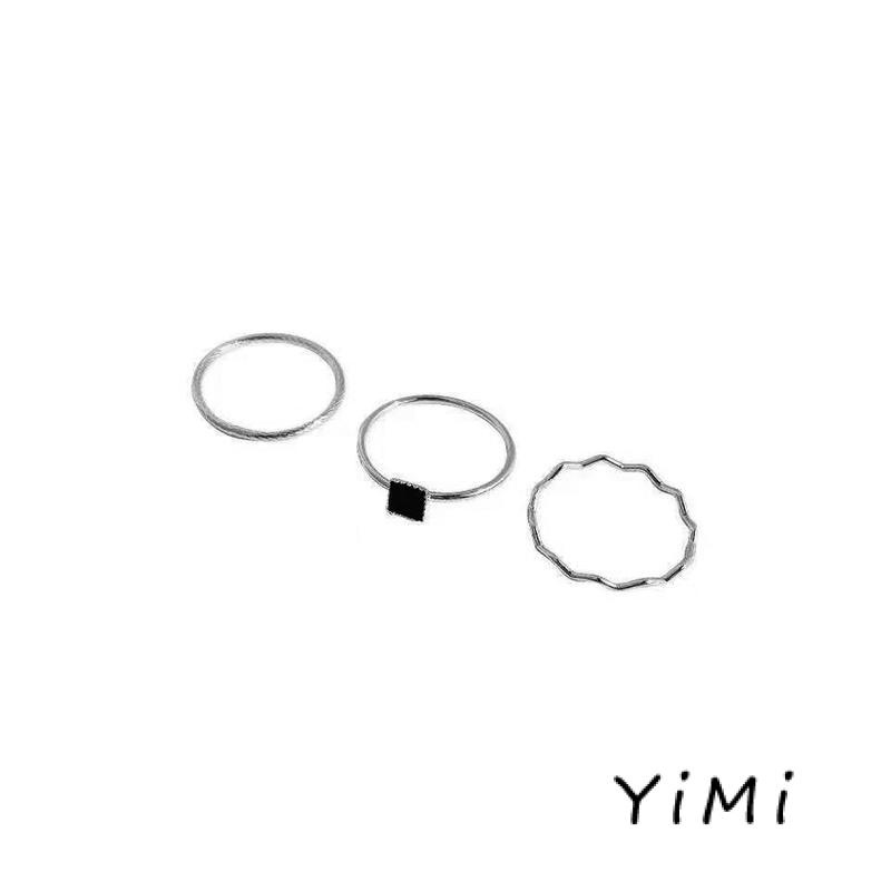 Nhẫn Ba Mảnh Đính Đá Zircon Đen Thiết Kế Đơn Giản Chất Lượng Cao Thiết Kế Niche Hình