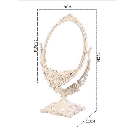 Gương trang điểm để bàn 2 mặt, gương công chúa vintage phong cách tiểu thư MIROHOME
