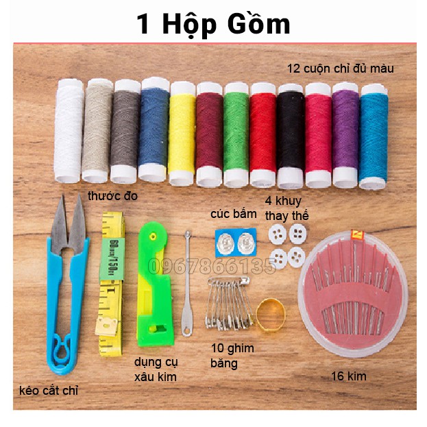 Bộ Kim Chỉ May Vá Đa Năng Kèm Hộp Đựng – Hộp Kim Chỉ Khâu Tiện Lợi 55 Món