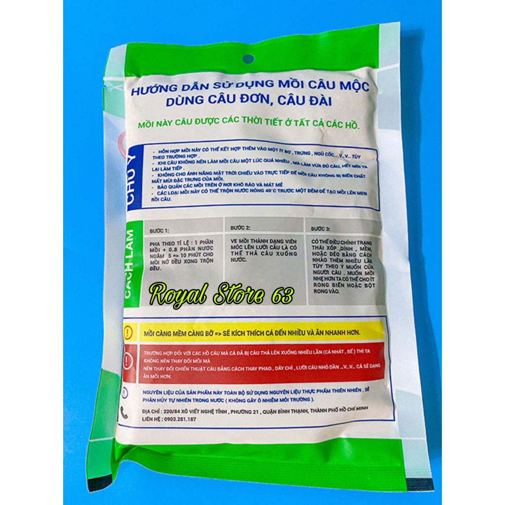 Mồi cám câu cá Mộc Xanh Lá, Cá Rô Phi, Điêu Hồng, Chép (200gram)