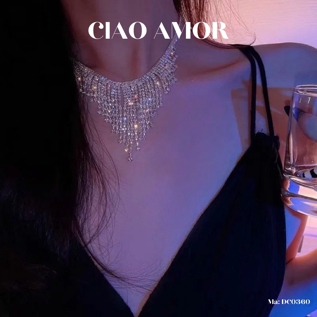 Choker đá, Chocker nữ, Dây chuyền đính đá dự tiệc sang trọng nhiều lớp lấp lánh Trang sức Ciao Amor - DC0360