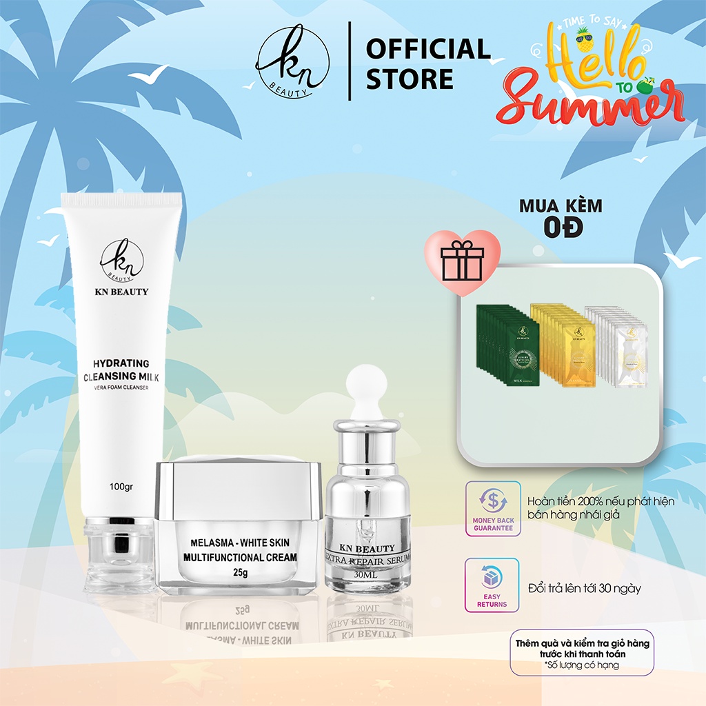 3 sản phẩm Trắng Da Ngừa nám KN Beauty: Kem dưỡng + Serum + Sữa rửa mặt tặng sữa tắm bịch